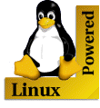 Linux Logo (Penguin on top of angled corner bracket [bottom right] Text: Linux Powered)